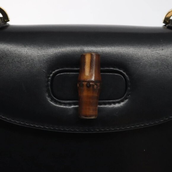 GUCCI Bamboo Hand Bag Leather Black Gold 000 46 0188 Auth 122152 - Picture 13 of 16